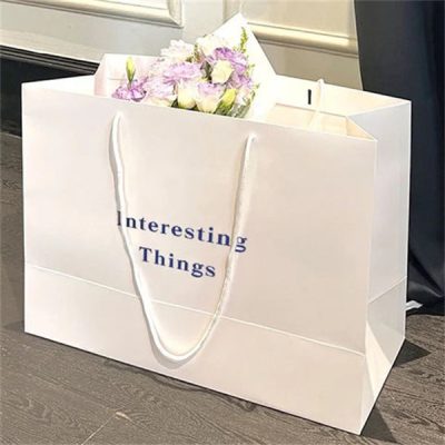 Medium Size White Recycled Kraft Paper Bags with Handles for Shopping Parties Promotions Digital Gravure Printing Custom Orders