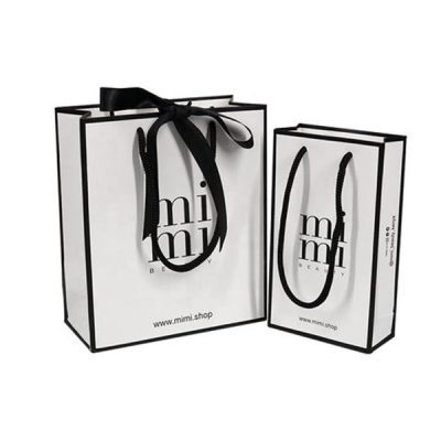 Premium Matte Laminated Paper Shopper Bags - White Brand Paper Bags with Striking Black Edge