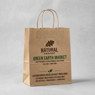 Custom Printed Recycled Kraft Paper Bags | Eco-Friendly Water-Based & Soy-Based Inks