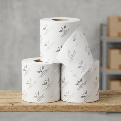 Premium Repeating Silver Logo Tissue Paper Rolls for E-commerce Fulfillment Centers